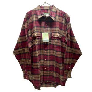 Field & Stream Flannel Shirt Men's XL Maroon Plaid Heavyweight Cotton Top NWT